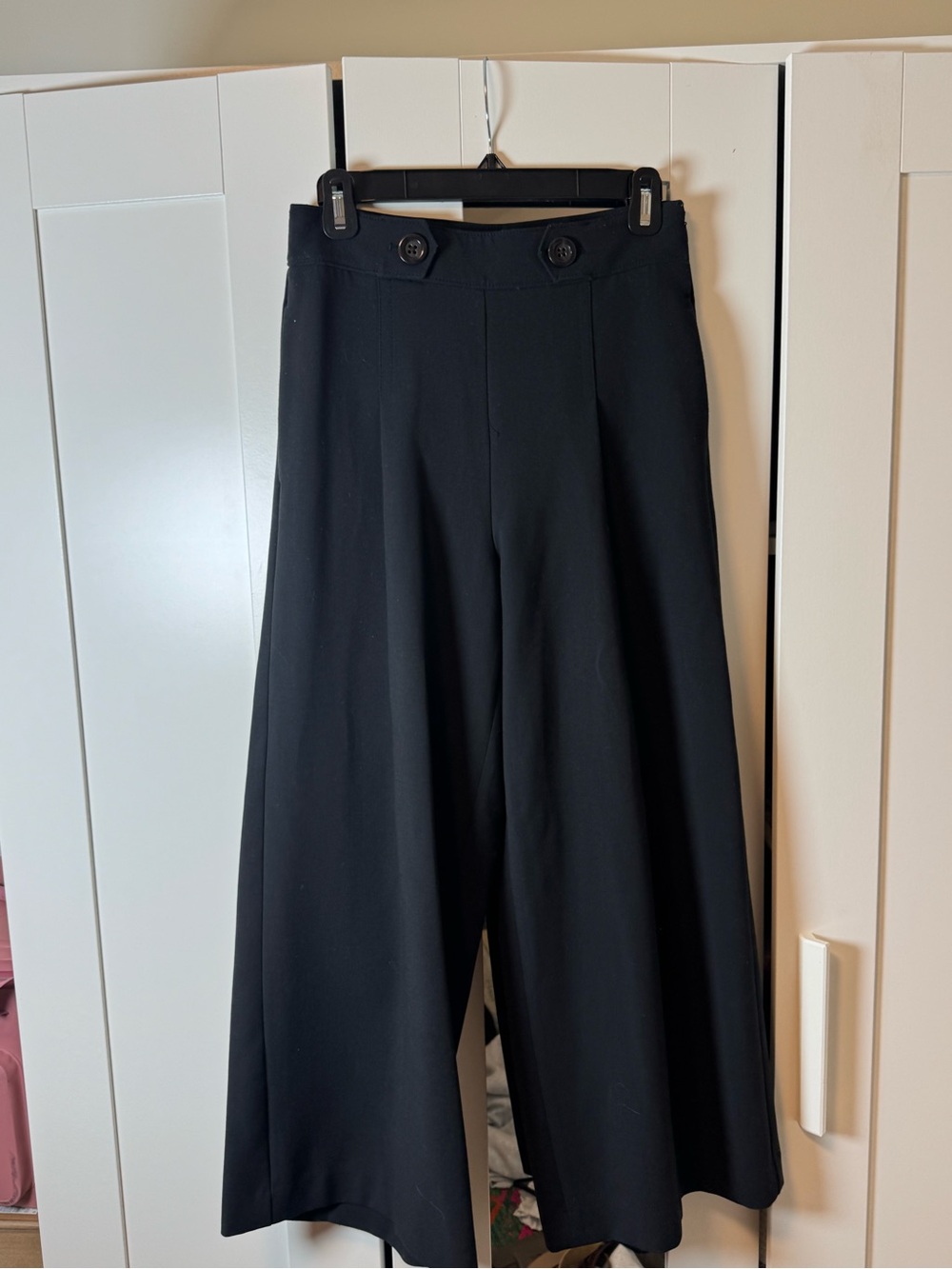 Ann Taylor Black Wide-Leg High-Waist Pants with Button Waist